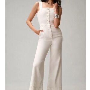 Maeve Ivory Wide-Leg Button-Front Jumpsuit